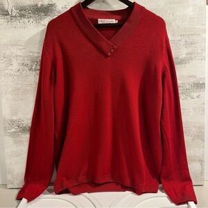 EWM Pure Classics Womens L Red Lambswool Sweater V-Neck Button Trim Machine Wash